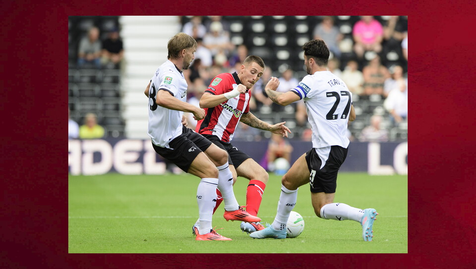 A match action image from City’s 2-1 Carabao Cup first round win at Derby