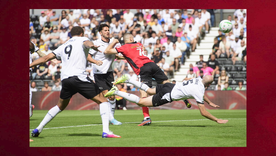 A match action image from City’s 2-1 Carabao Cup first round win at Derby