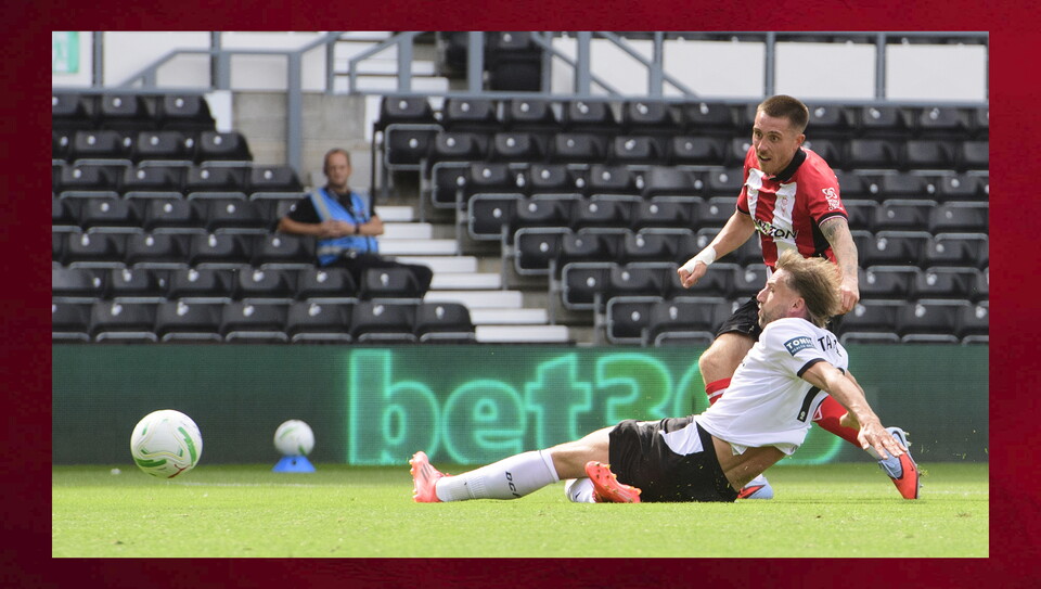 A match action image from City’s 2-1 Carabao Cup first round win at Derby