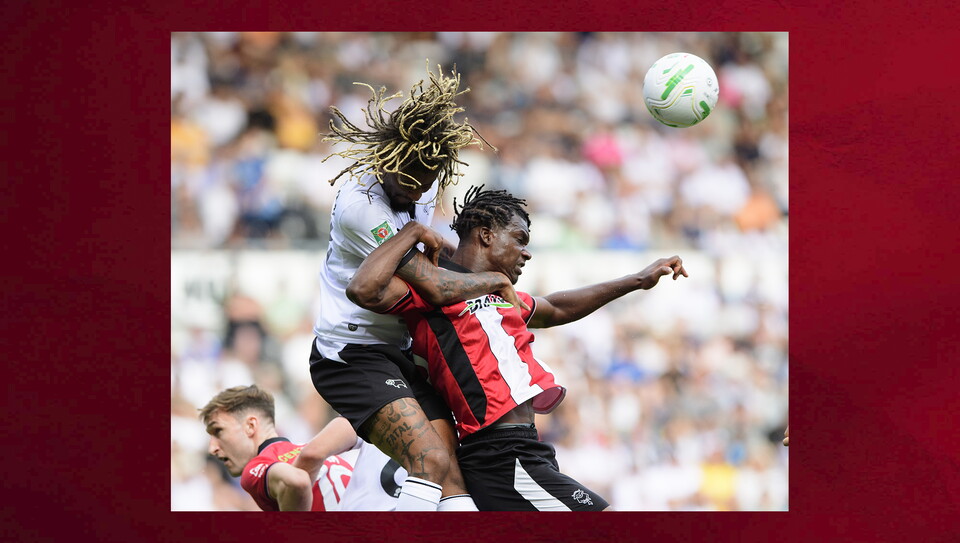 A match action image from City’s 2-1 Carabao Cup first round win at Derby