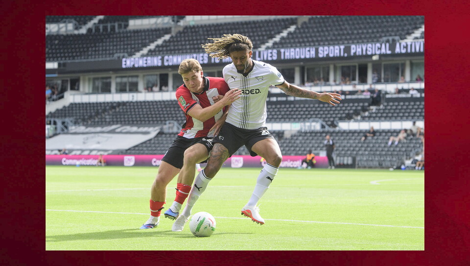 A match action image from City’s 2-1 Carabao Cup first round win at Derby