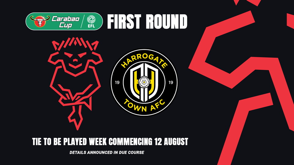 A graphic showing the Lincoln City and Harrogate Town badges