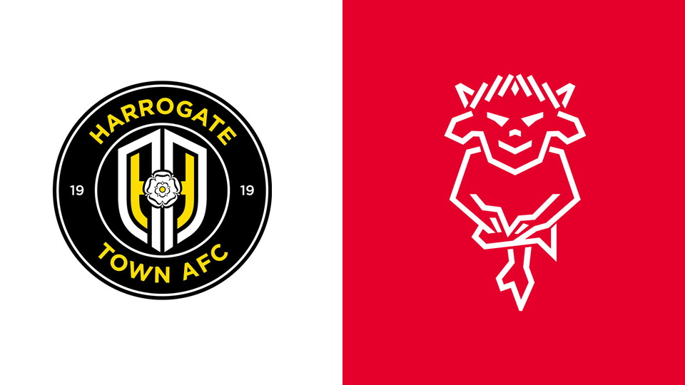 A graphic featuring the badges of Harrogate Town and Lincoln CIty