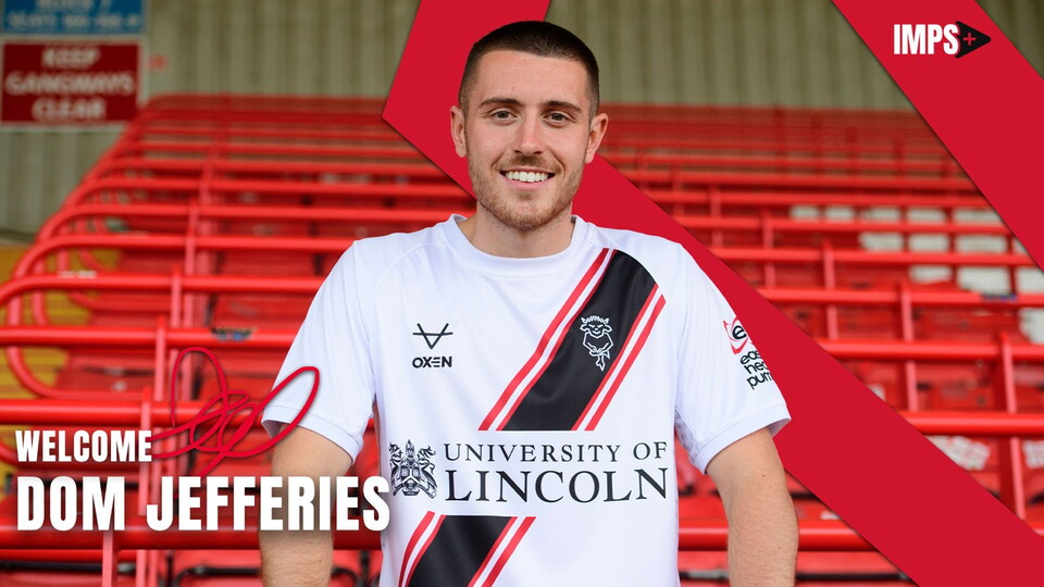 A graphic showing Dom Jefferies in a stand at the LNER Stadium. He is wearing the white away shirt.