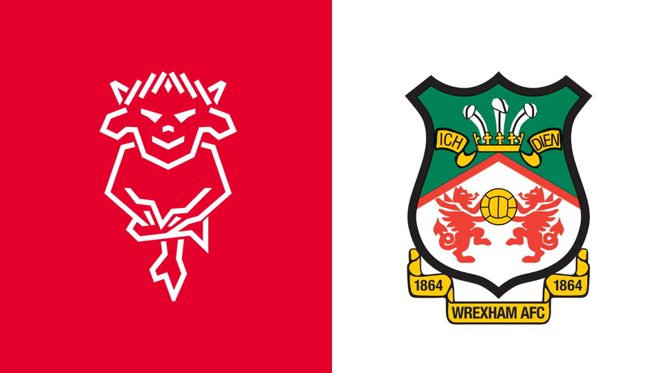 A graphic featuring the Lincoln City and Wrexham AFC logos