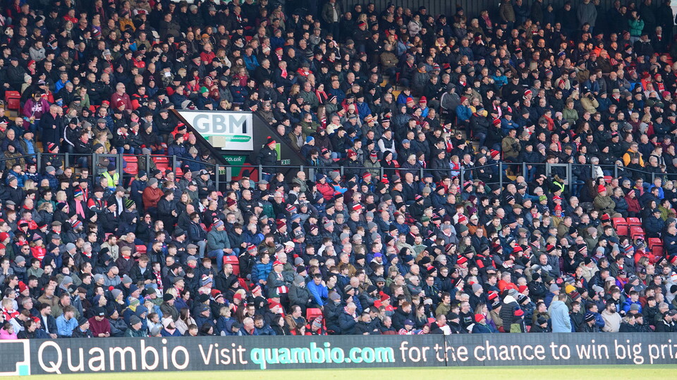 Fans in the GBM Stand of the LNER Stadium