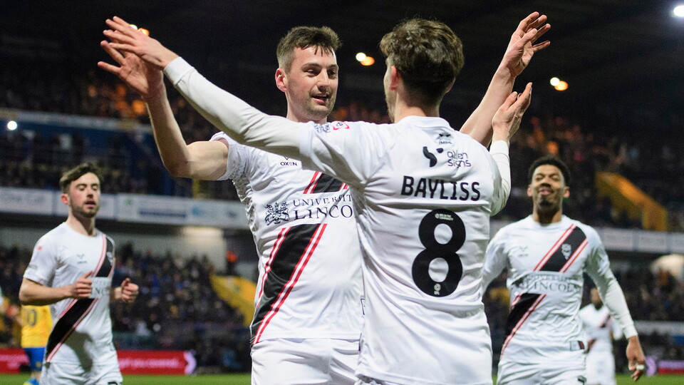 Paudie O'Connor celebrates scoring in the 3-0 away win at Mansfield Town