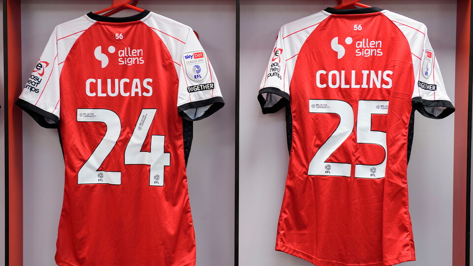 Sam Clucas and James Collins' shirts hung up in the home changing room