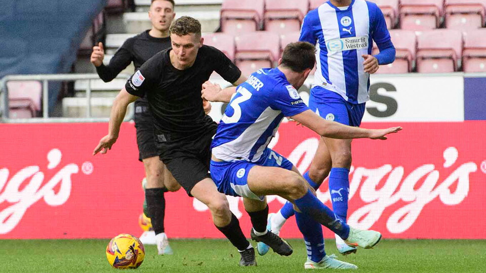 A match action image from City's away game at Wigan Athletic.