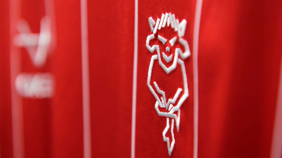 The club badge on the front of a Lincoln City home shirt in the changing room prior to the EFL Sky Bet League One match between Lincoln City and Exeter City.