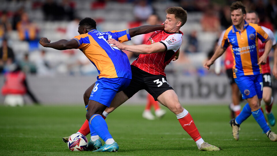 A match action image from City's 1-1 home draw against Shrewsbury Town.