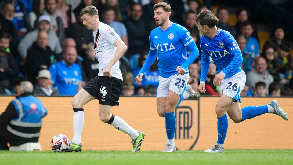 A match action photo from City's 3-2 away loss at promotion-chasing Stockport County.