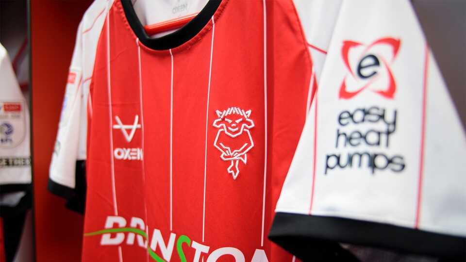Lincoln City home shirt in the changing room prior to the EFL Sky Bet League One match between Lincoln City and Shrewsbury Town at LNER Stadium, Lincoln.