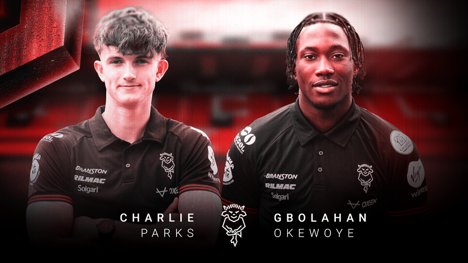 A graphic of Charlie Parks and Gbolahan Okewoye with an Imp and their names in white writing at the bottom