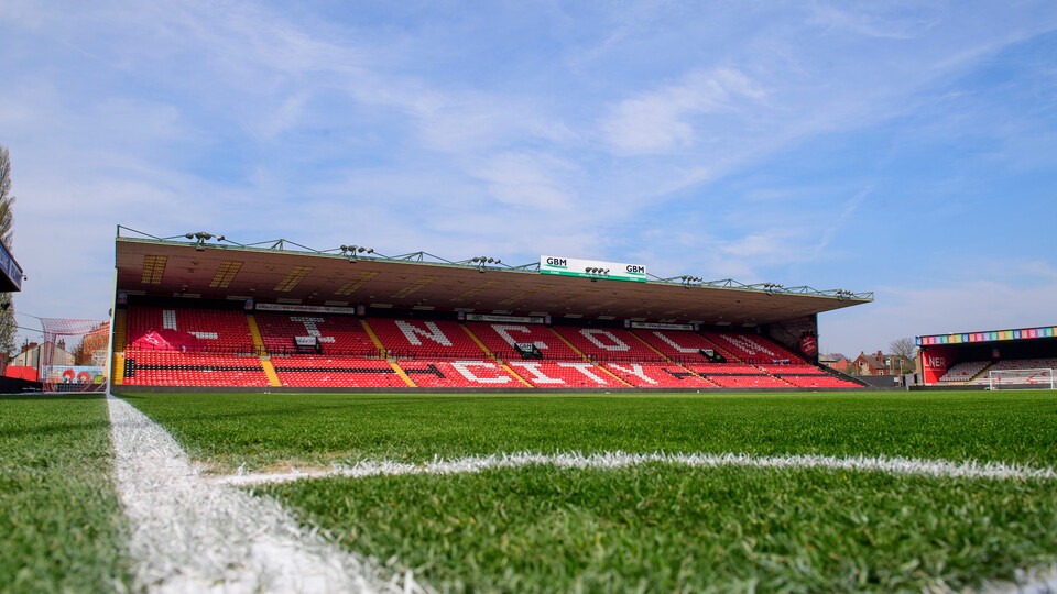 A general view of LNER Stadium, home of Lincoln City, showing the GBM Stand the EFL Sky Bet League One match between Lincoln City and Shrewsbury Town at LNER Stadium, Lincoln.