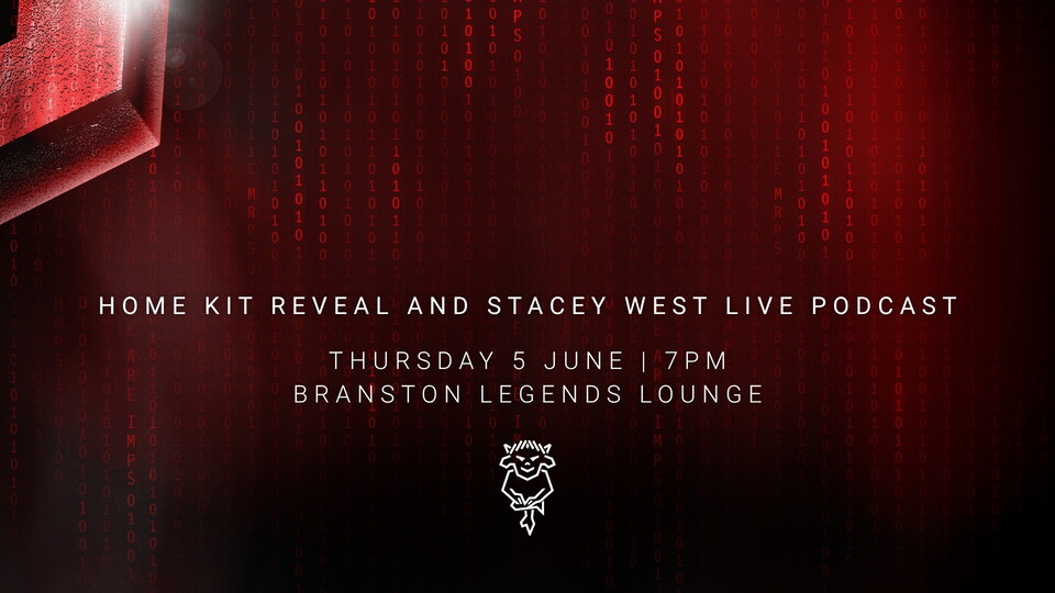 A graphic which reads: "Home kit reveal and Stacey West live podcast"