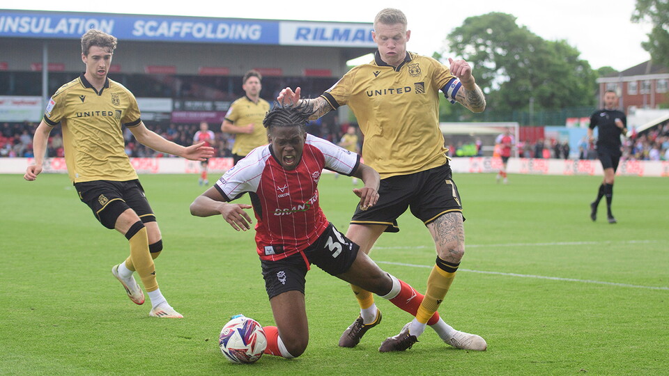 A match action image from City's final game of the season against Wrexham