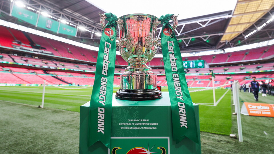 A picture of the Carabao Cup at Wembley Stadium. 