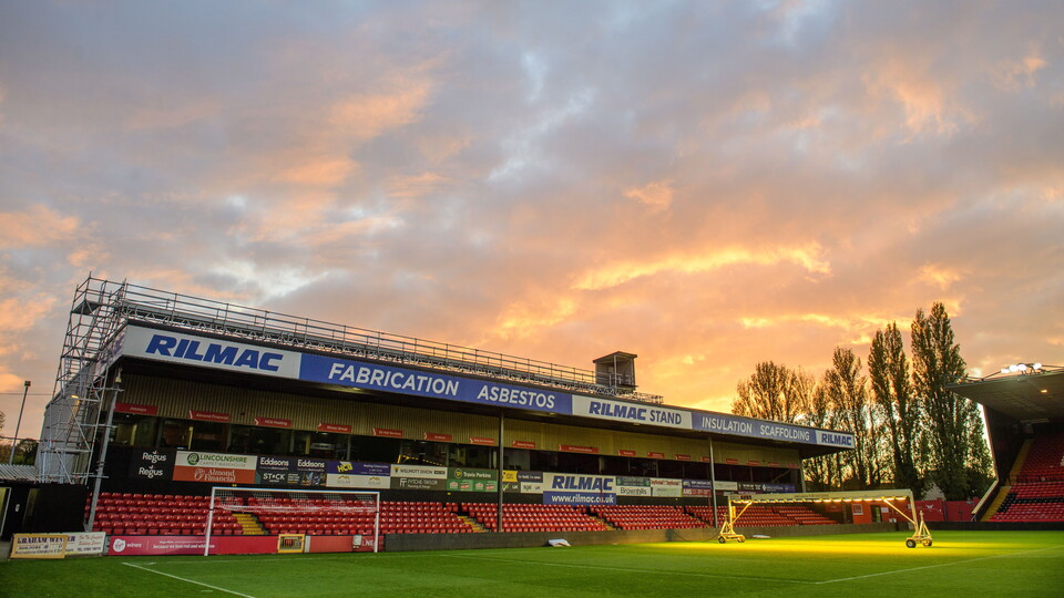 A general view of the Rilmac Stand at the LNER Stadium at sunset.