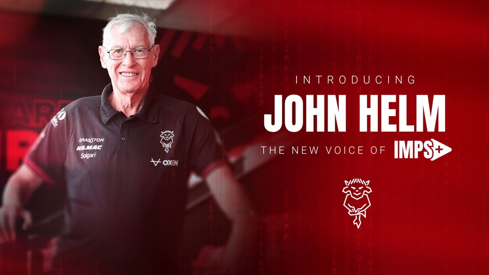 A graphic with a picture of John Helm in front of the LNER Stadium with a red background. 