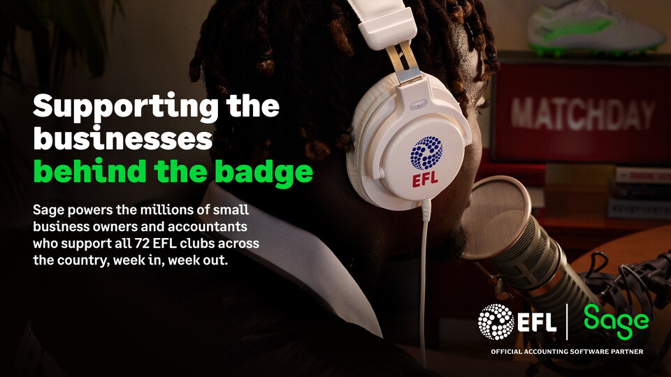 An EFL graphic announcing a new partnership with Sage. 