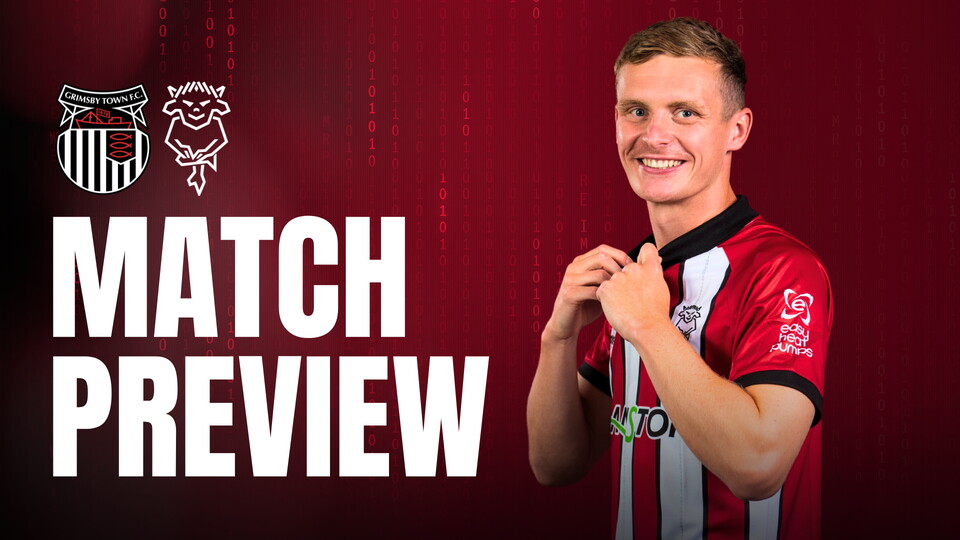 Ethan Hamilton on a match preview graphic for Grimsby Town vs Lincoln City
