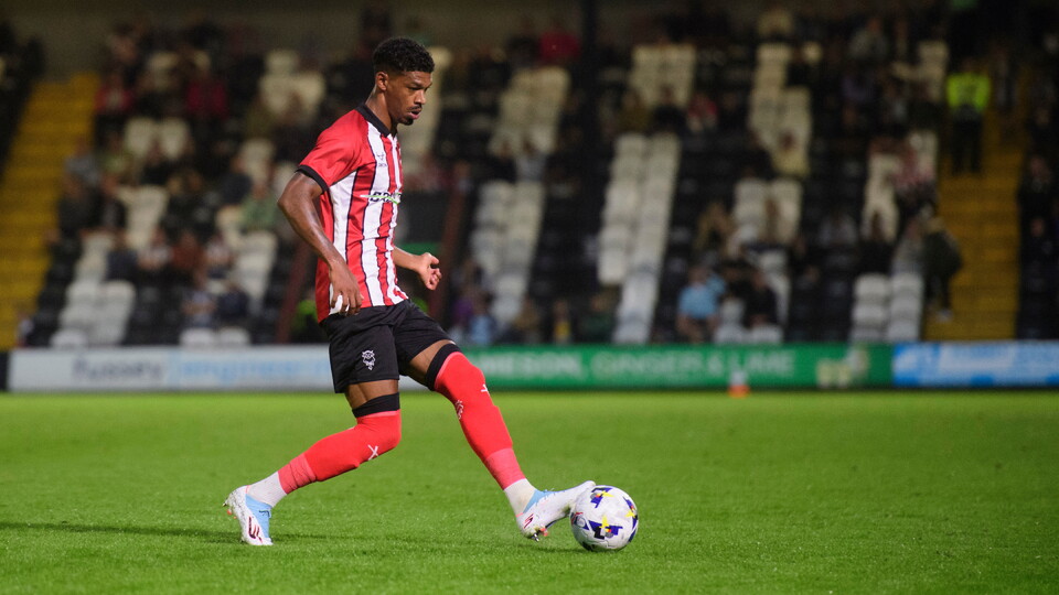 Reeco Hackett of Lincoln City during the pre-season friendly match between Grimsby Town and Lincoln City at Blundell Park, Cleethorpes.