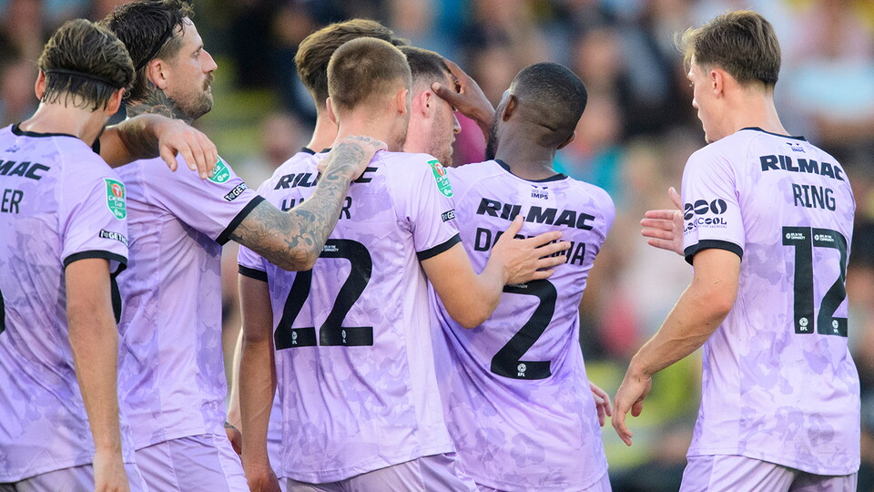 City celebrate Jack Moylan's goal in the win at Harrogate Town