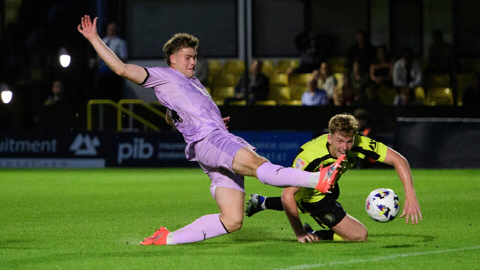 Freddie Draper scores City's second goal of the night at Harrogate Town