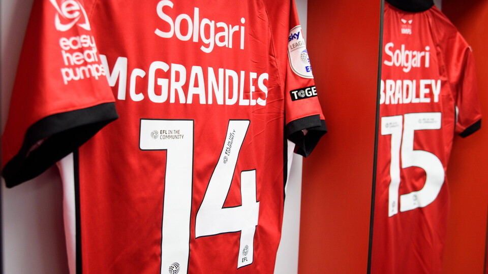 The shirt of Conor McGrandles is hung up on a wall