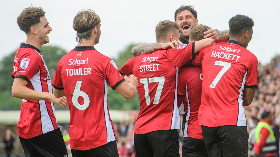 City celebrate during their 3-2 home win against Plymouth Argyle