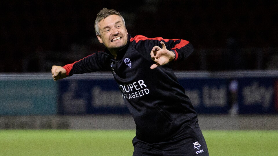 City head coach Michael Skubala celebrates after his side's 1-0 away win at Northampton Town