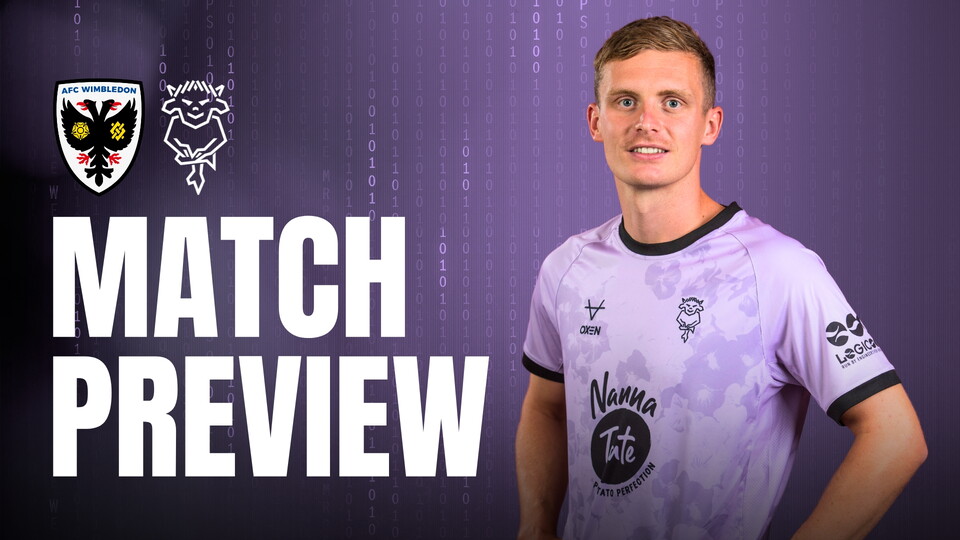 Match preview graphic for Imps vs AFC Wimbledon featuring Ethan Hamilton