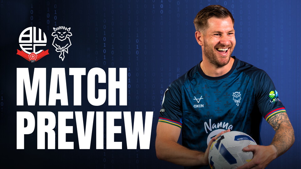 Match preview graphic for Bolton vs Imps featuring James Collins