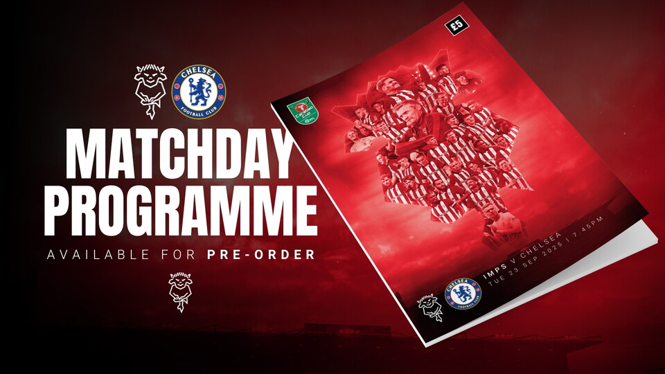 A matchday programme graphic for Lincoln City v Chelsea.
