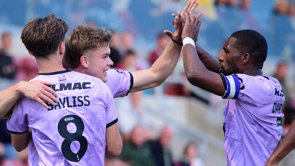 City celebrate Freddie Draper's goal at Northampton Town