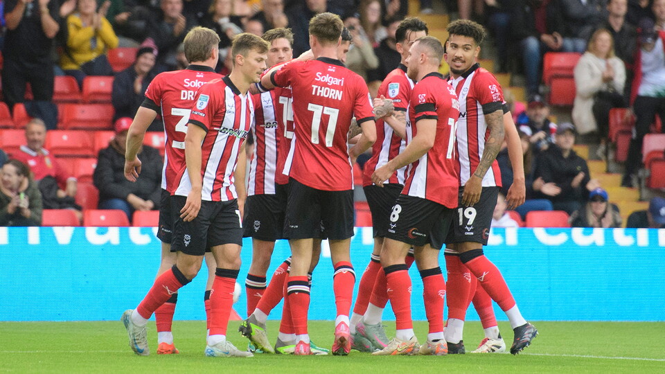 City celebrate scoring against Notts County at the LNER Stadium