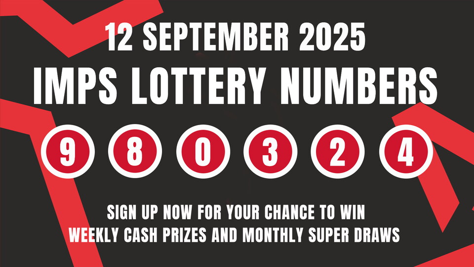An Imps Lottery numbers graphic for 12 September 2025