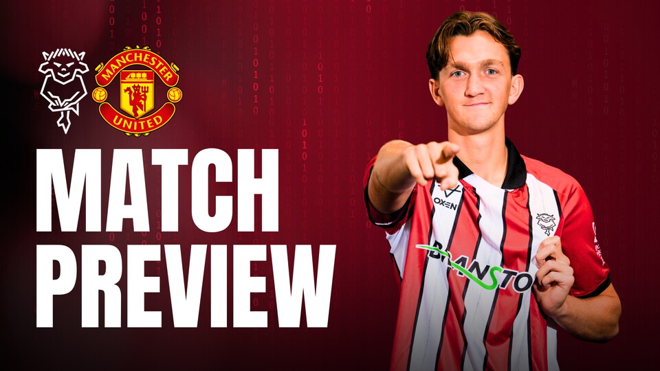A match preview graphic for Lincoln City v Manchester United U21.