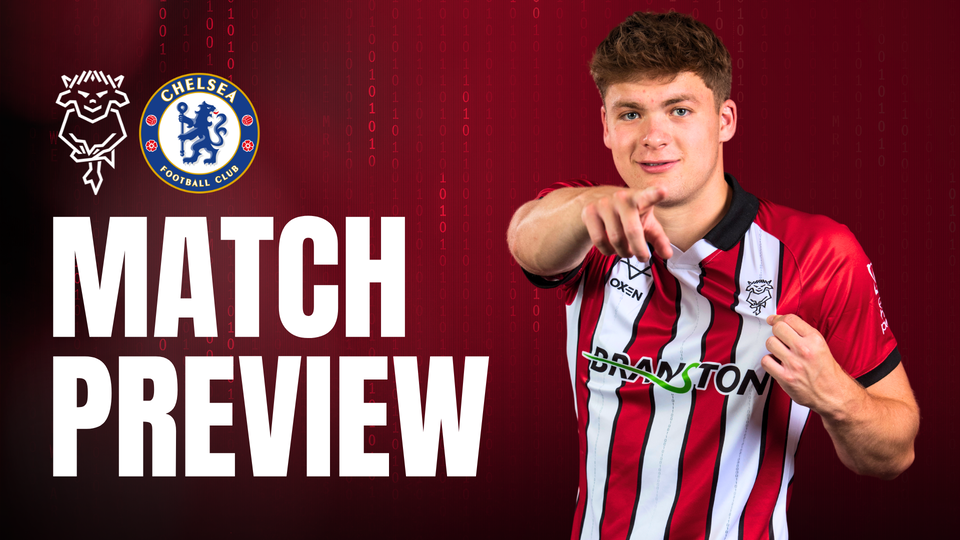 Match preview graphic for Imps vs Chelsea featuring Freddie Draper