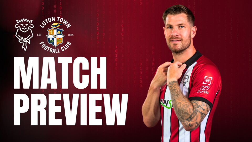 A match preview graphic for Lincoln City v Luton Town on Saturday 20 September, 12.30pm KO.