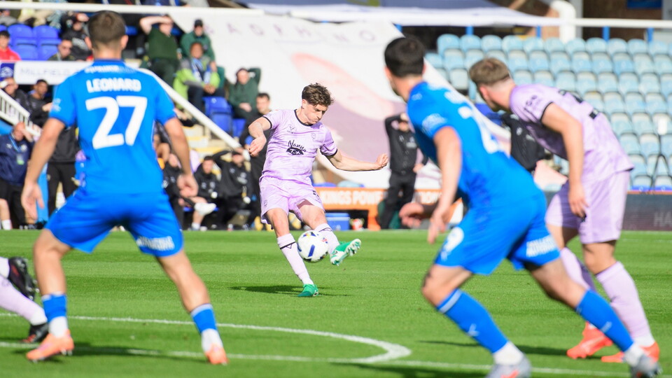 Adam Reach of Lincoln City scores the opening goal during the EFL Sky Bet League One match between Peterborough United and Lincoln City at Weston Homes Stadium, Peterborough.