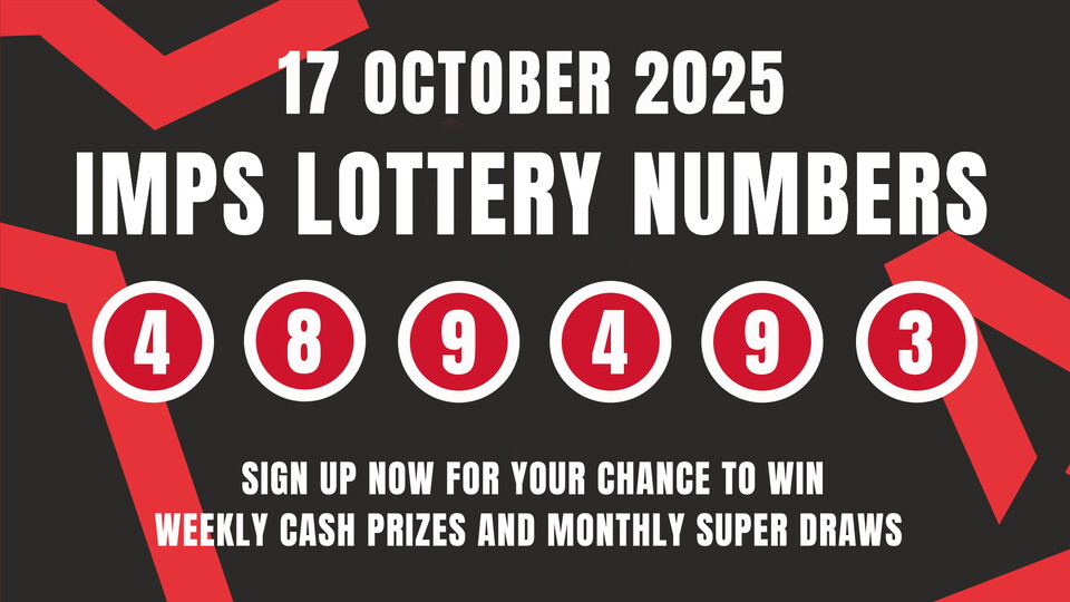 An Imps Lottery numbers graphic for 17 October 2025