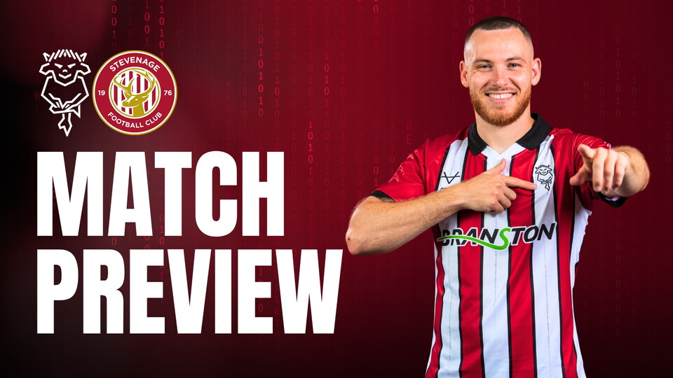A match preview graphic for Lincoln City v Stevenage on Saturday 18 October, 12.30pm KO.