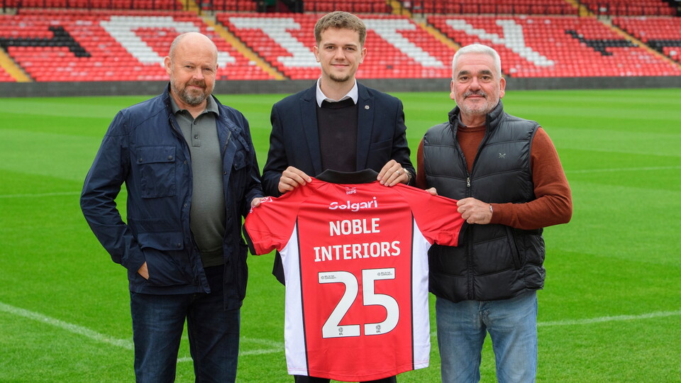 Lincoln City commercial partnership with Noble Interiors at LNER Stadium, Lincoln.