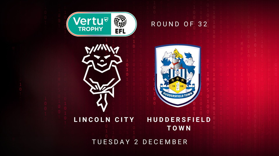 A graphic featuring the Lincoln City and Huddersfield Town logos