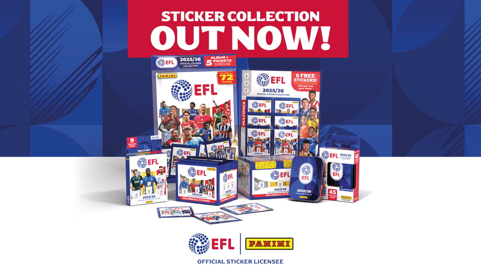 A graphic featuring EFL Panini stickers