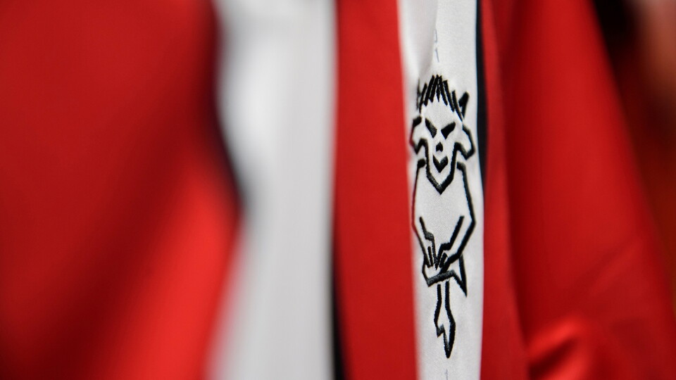 The club badge on a Lincoln City home shirt in the changing room prior to the EFL Sky Bet League One match between Lincoln City and Port Vale at LNER Stadium, Lincoln.