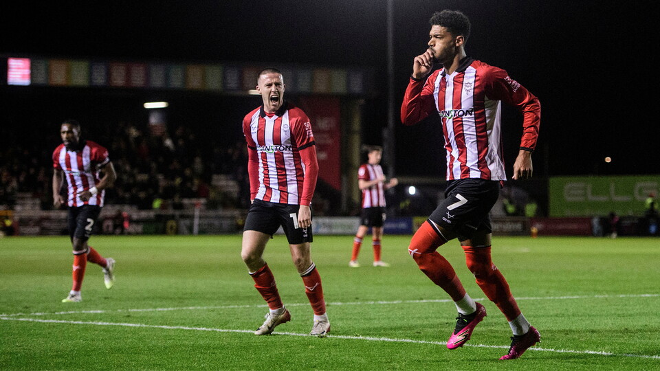 City celebrate Reeco Hackett's first goal in the win over Barnsley