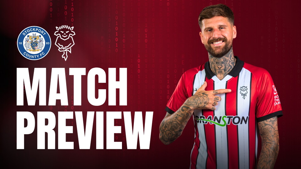 A match preview graphic for Stockport County v Lincoln City on Friday 26 December